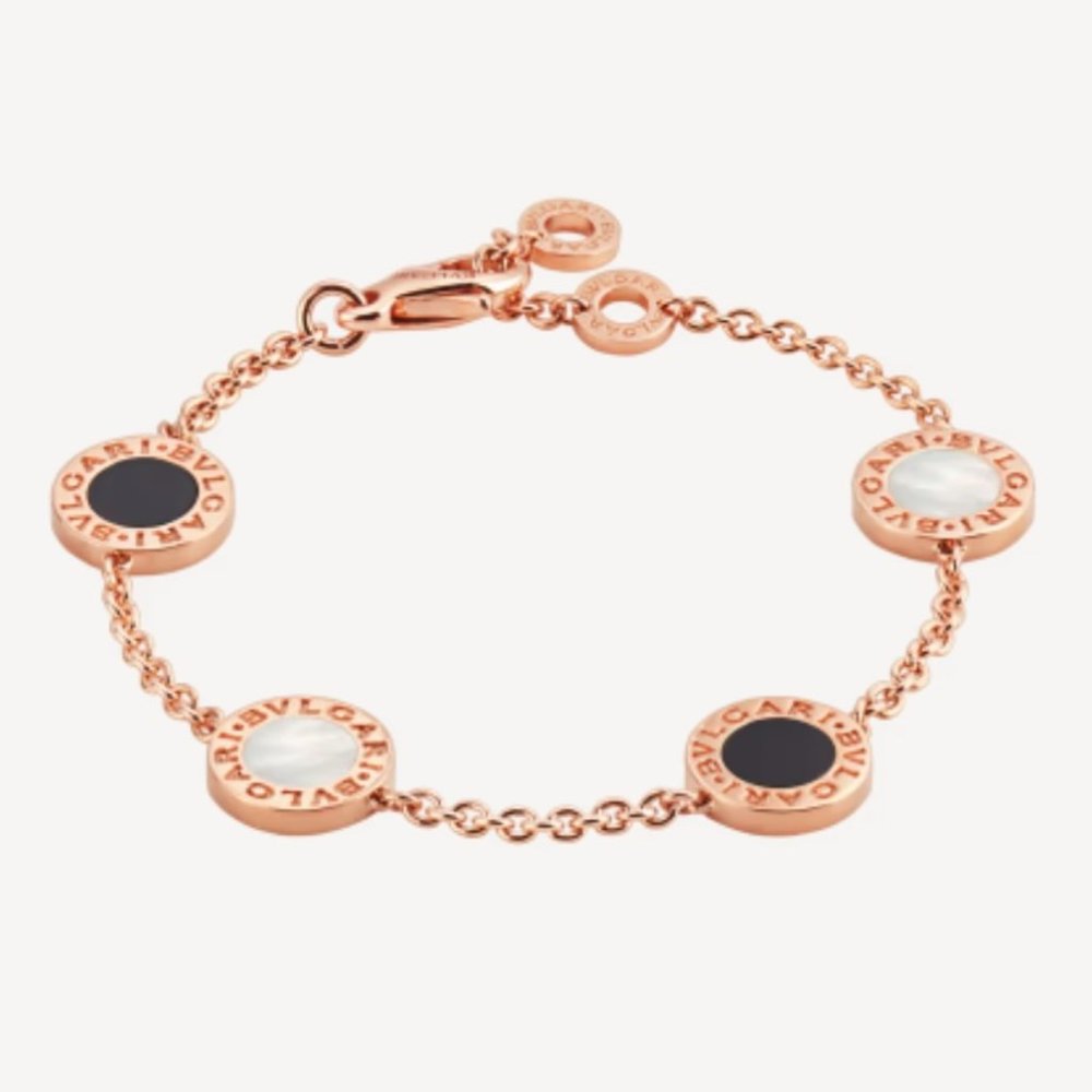 Bvlgari Bulgari 18K Rose Gold Bracelet with Mother of Pearl and Onyx elements